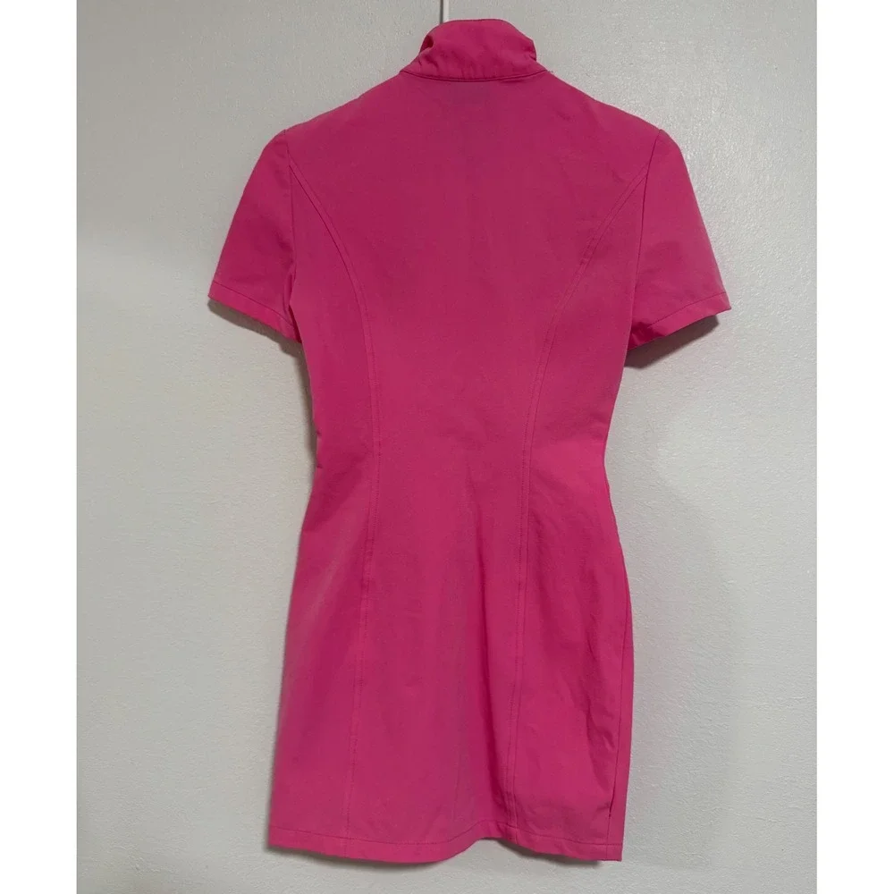 Versace Jeans Couture Mini Dress‎ Womens 36 Pink Good Quarter Zip Medusa Patch